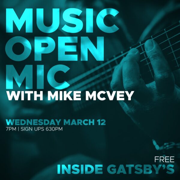 Free Music Open Mic hosted inside Gatsby's Pub